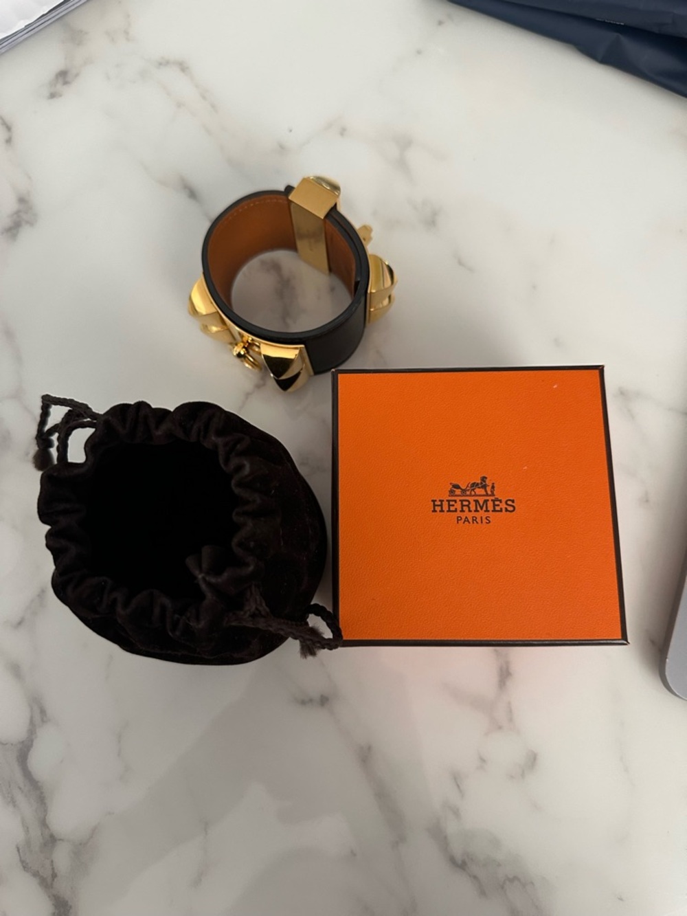 Hermès Collier de Chien Gold & Black Leather Bracelet - Picture 16 of 16